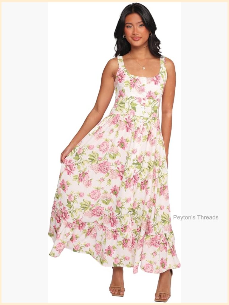 Maxi Dress With Square Neckline And Pockets, Cotton A-Line
